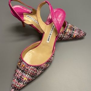Manolo Blahnik Carolyne Slingback Pumps Pink Tweed  Size 39 1/2